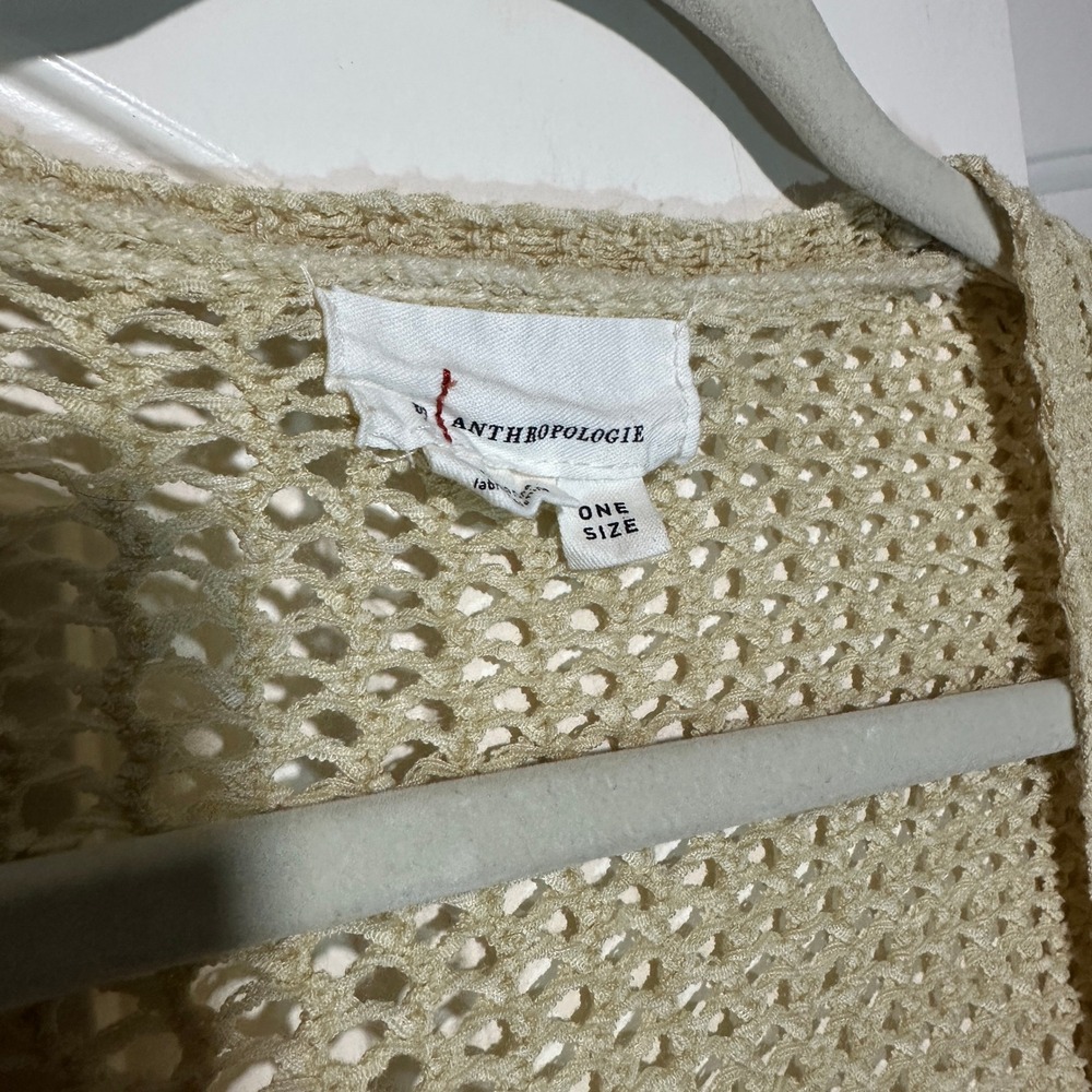 Anthropologie Juillet Cropped Cardigan Open Knit Cover Up Beige One Size Boho - Picture 3 of 5